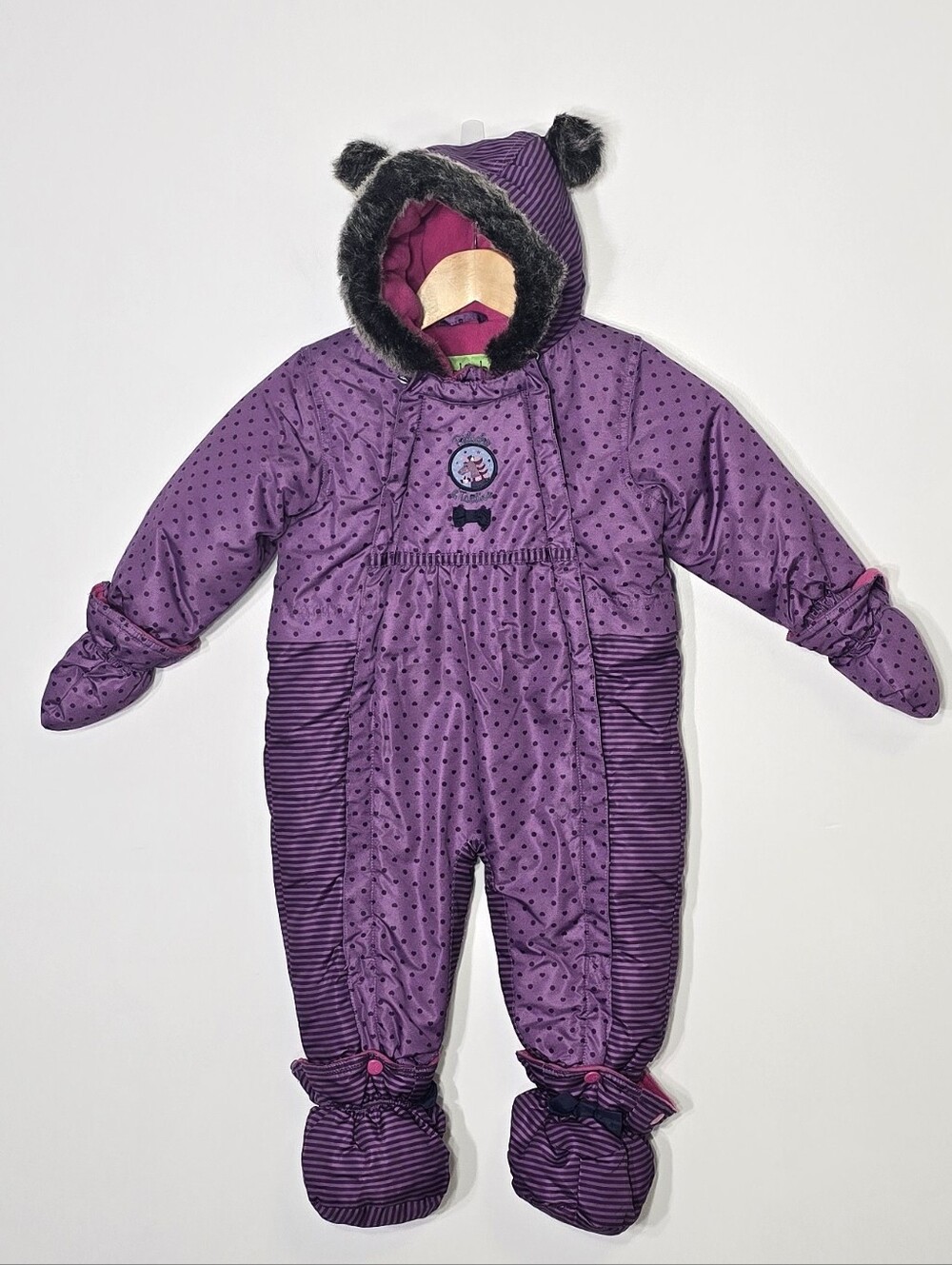 Peluche & Tartine Purple Pink Baby Girl Toddler One Piece Winter Snowsuit 12M